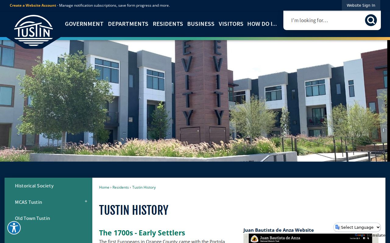 Tustin city directory official local history and development context