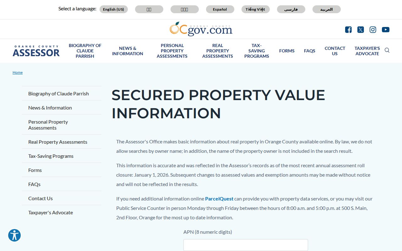 Tustin residents directory Orange County APN property search