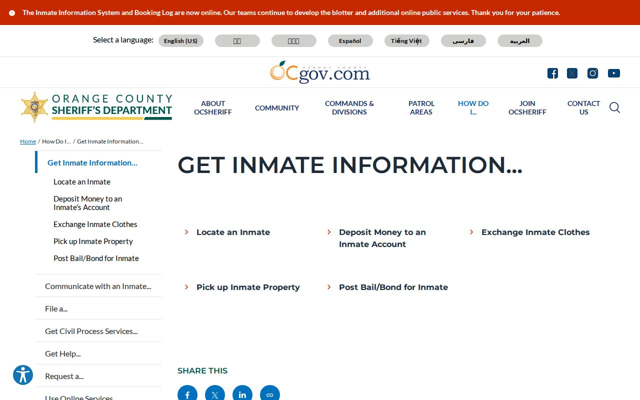 Tustin residents directory Orange County inmate information