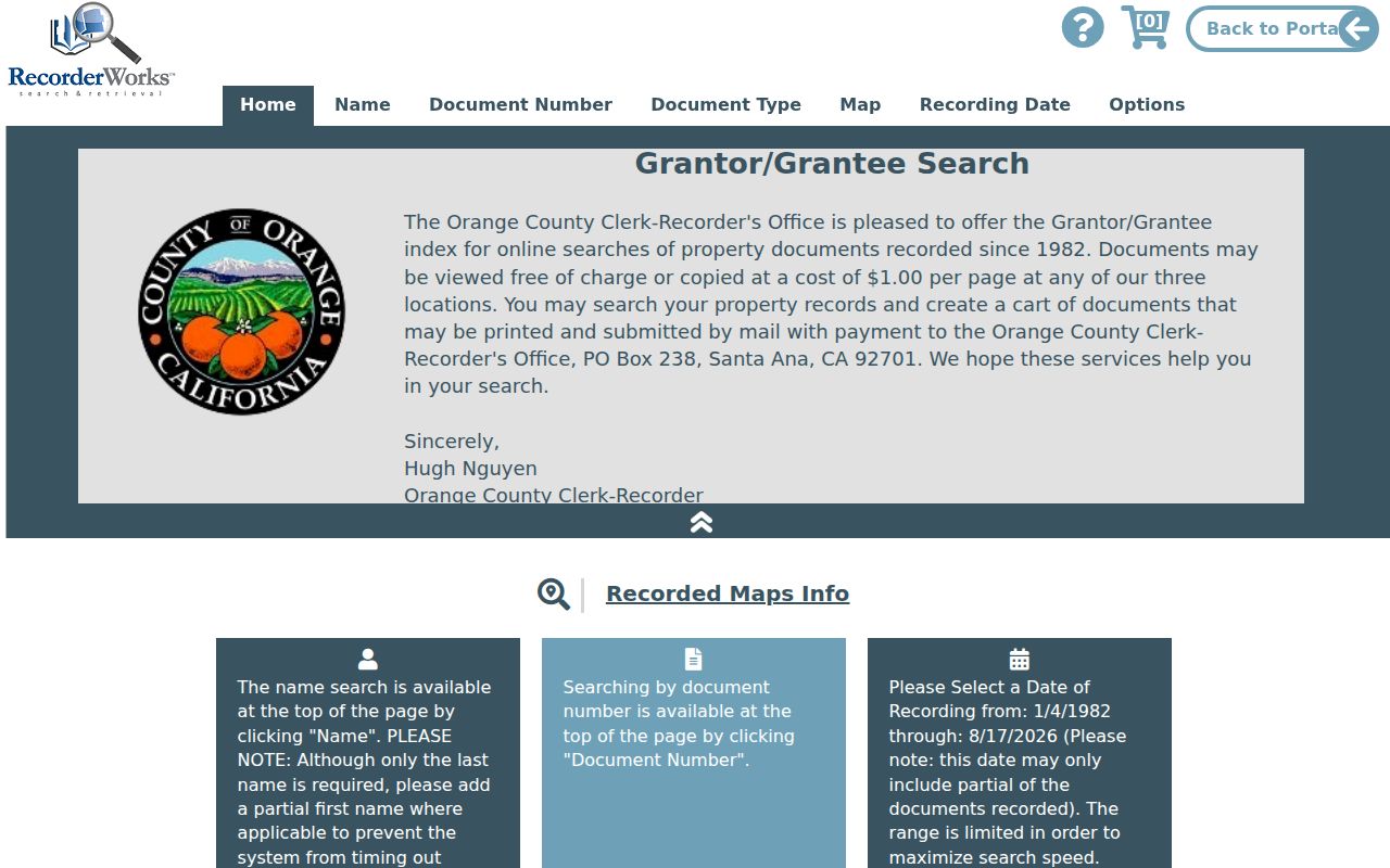 Tustin residents directory Orange County recorded document index