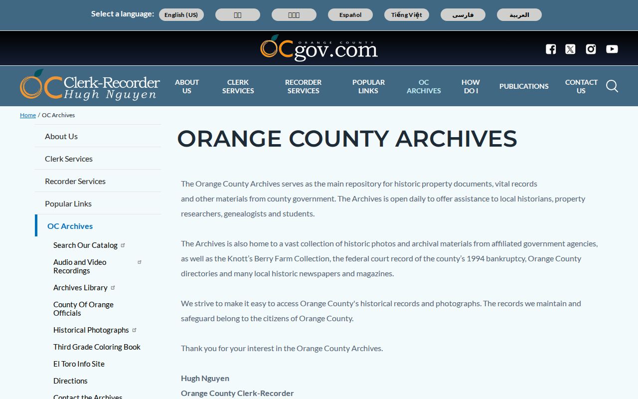 Tustin previous residents Orange County Archives holdings