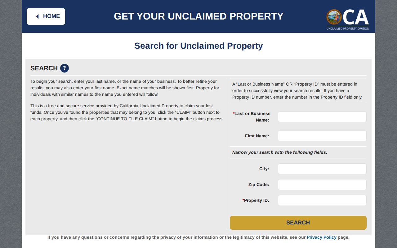 Tustin previous residents California unclaimed property search