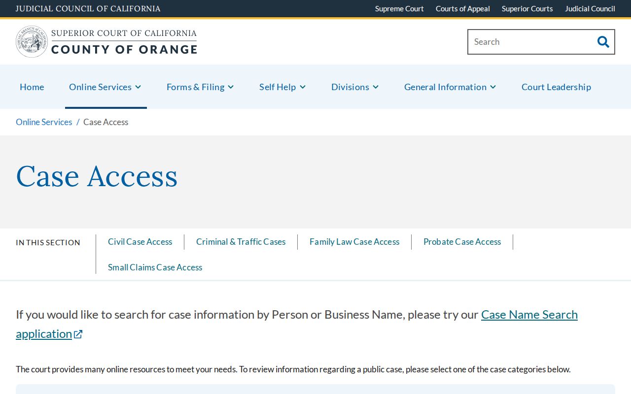Tustin resident lookup Orange County Superior Court case access