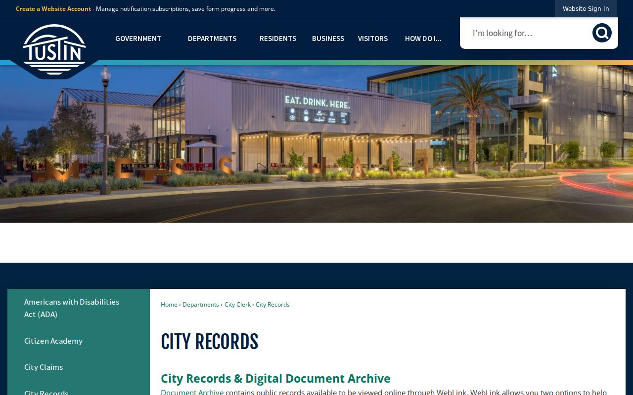 Tustin street directory city WebLink records search guide